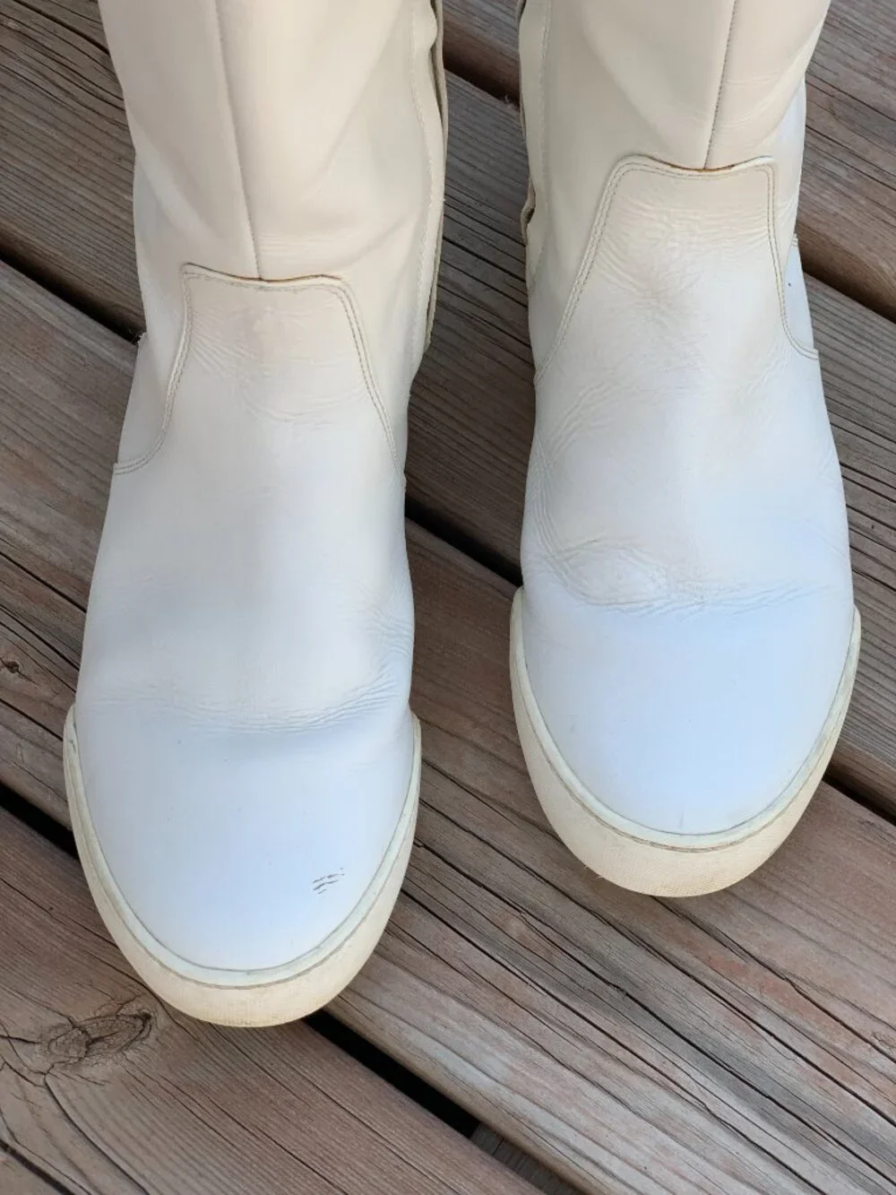 Vintage Lacoste White Leather Boots Womens 9 Side Zip Tall Gogo Retro Knee High